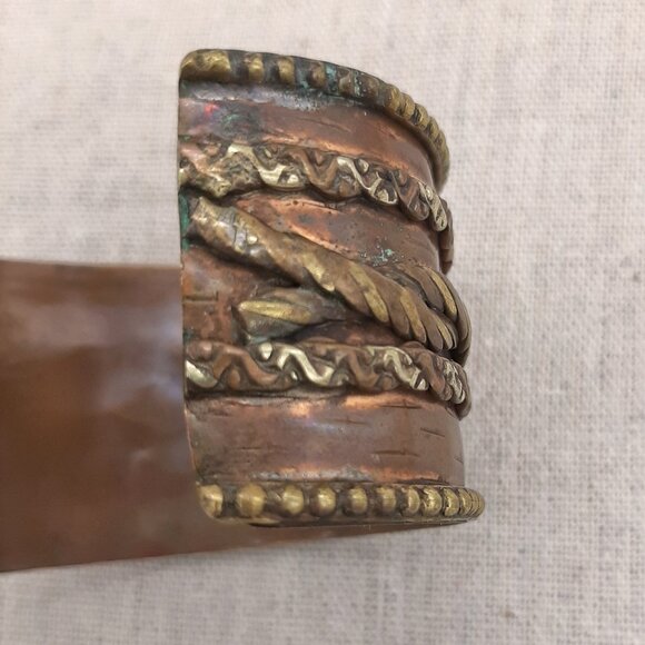 Rustic Copper Mixed Metal Rope Cuff Bracelet - Picture 5 of 11